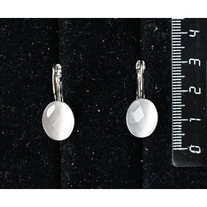 Cерьги из кошачьего глаза (синт.), цвет серый, огранка, овал 14х10мм, замок петелька