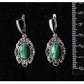 Серьги из малахита, основа "принцесса", овал 14х10мм, швензы посеребрение