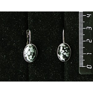 Cерьги из обсидиана снежного, овал 14х10мм, замок петелька