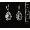 Серьги из обсидиана снежного, основа "принцесса", овал 14х10мм, швензы посеребрение