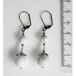 Серьги из камня каулит (имитация кахолонга), шарики 8 и 12мм, шапочка "звезда"