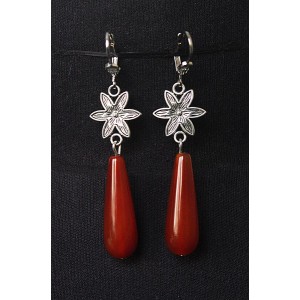 Серьги из сердолика, капелька 30мм, коннектор "маргаритка"