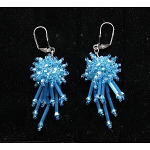 Серьги "ёжик", бусины хрусталь + бисер, цвет темно-голубой