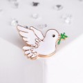 Брошь "Птица" голубка, цвет бело-зелёный, цвет золотистый (эмаль, бижутерный сплав)