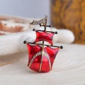 Брошь "Корабль" паруса, цвет красный, цвет золотистый (стразы, эмаль, бижутерный сплав)