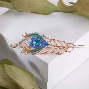 Брошь "Перо павлина", цветная , золотистый (стразы, эмаль, бижутерный сплав) Брошь "Перо павлина", цветная , золотистый (стразы, эмаль, бижутерный сплав)