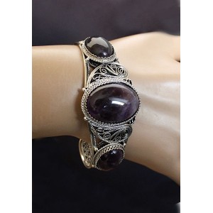 Браслет из аметиста, филигрань, ручная работа, камень овал 25х18мм, овал 18х13мм