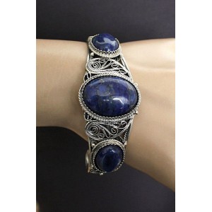 Браслет из лазурита ярко-синего, филигрань, ручная работа, камень овал 25х18мм, овал 18х13мм