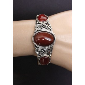 Браслет из сердолика, филигрань, ручная работа, камень овал 25х18мм, овал 18х13мм