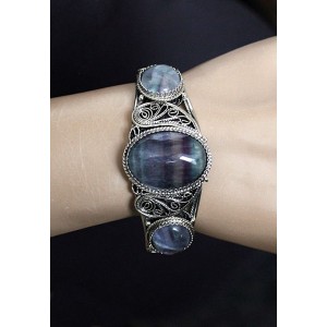 Браслет из флюорита, филигрань, ручная работа, камень овал 25х18мм, овал 18х13мм