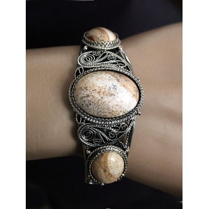 Браслет из яшмы песочной, филигрань, ручная работа, камень овал 25х18мм, овал 18х13мм