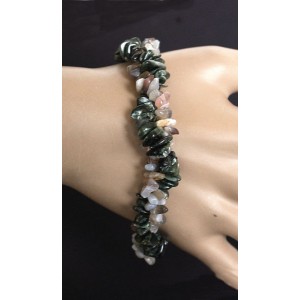 Браслет из клинохлора (серафинита) и агата серога, галтовка две нити