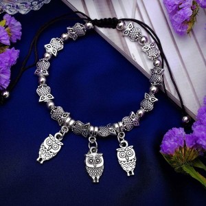 Браслет металл "Марджери" затягивающийся, сова, цвет серебро (текстиль)