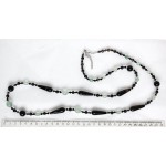 Бусы длинные из агата черного и флюорита, капля 30х10мм шарики 12мм, 8мм, 6мм + хрусталь