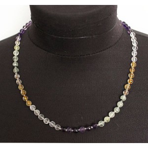 Бусы из аметиста, горного хрусталя, пренита и цитрина, шарик 6мм огранка