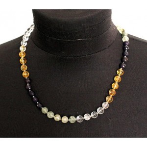 Бусы из аметиста, горного хрусталя, пренита и цитрина, шарик 8мм огранка