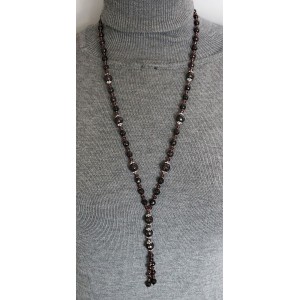 Колье-галстук из граната, шарики 10мм, 7-8мм и 6мм + хрусталь