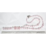 Колье-галстук из кварца розового, шарики 12мм, 10мм, 8мм и 6мм + хрусталь + овальные сегменты