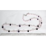Бусы длинные из розового кварца и аметиста, овалы 18х13мм, шарики 12мм, 10мм, 8мм и 6мм + хрусталь