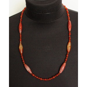 Бусы из сердолика, бочонок 30х1мм и шарик 6мм + хрусталь