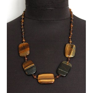 Бусы из тигрового глаза, прямоугольники 35х25мм и шарик 6мм + хрусталь