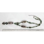 Колье-галстук из яшмы "gray" и зеленой яшмы, рис 40х14мм и шарик 6мм + хрусталь