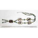 Колье-галстук из яшмы пестрой и яшмы зеленой, прямоугольники, шарик 8мм, 6мм + хрусталь