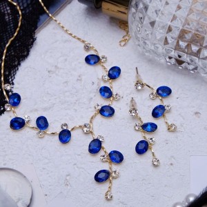 Комплект: серьги, колье "Изумление" цветение, цвет сине-белый, цвет золотистый, 42 см (стразы)