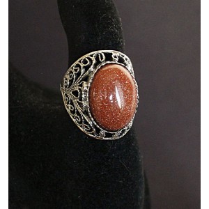 Кольцо из авантюрина коричневого (имитация), филигрань, ручная работа, камень овал 18х13мм