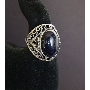 Кольцо из авантюрина синего (имитация), филигрань, ручная работа, камень овал 18х13мм