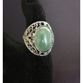 Кольцо из авантюрина зеленого, филигрань, ручная работа, камень овал 18х13мм