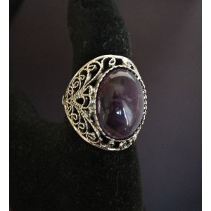 Кольцо из аметиста, филигрань, ручная работа, камень овал 18х13мм