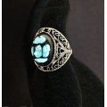 Кольцо из бирюзы нат. (кабошон-мозаика), филигрань, ручная работа, камень овал 18х13мм