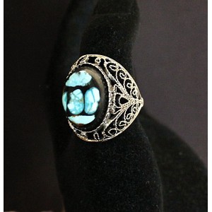 Кольцо из бирюзы нат. (кабошон-мозаика), филигрань, ручная работа, камень овал 18х13мм