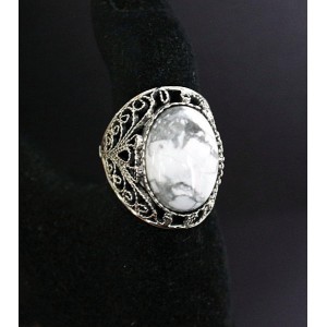Кольцо из каулита (имитация кахолонга), филигрань, ручная работа, камень овал 18х13мм