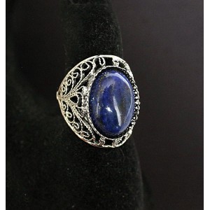 Кольцо из лазурита ярко-синего, филигрань, ручная работа, камень овал 18х13мм