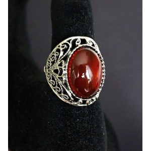 Кольцо из сердолика, филигрань, ручная работа, камень овал 18х13мм