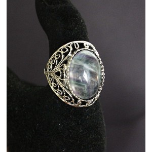 Кольцо из флюорита, филигрань, ручная работа, камень овал 18х13мм