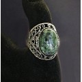 Кольцо из цоизита, филигрань, ручная работа, камень овал 18х13мм