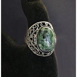 Кольцо из цоизита, филигрань, ручная работа, камень овал 18х13мм