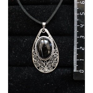 Кулон из агата черного, филигрань, ручная работа, камень овал 18х13мм