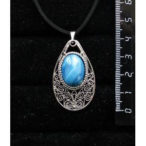 Кулон из агата синего (тонировка), филигрань, ручная работа, камень овал 18х13мм