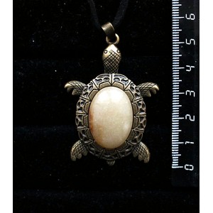 Кулон из авантюрина желтого, овал 25х18мм, "черепаха" оправа цвет бронза