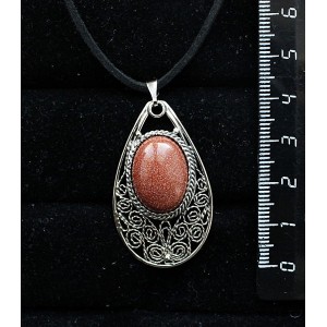 Кулон из авантюрина коричневого (имитация), филигрань, ручная работа, камень овал 18х13мм