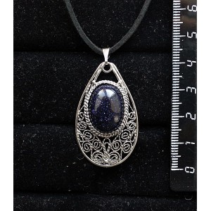 Кулон из авантюрина синего (имитация), филигрань, ручная работа, камень овал 18х13мм