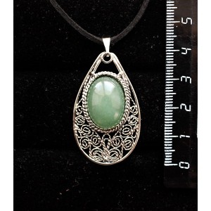 Кулон из авантюрина зеленого, филигрань, ручная работа, камень овал 18х13мм