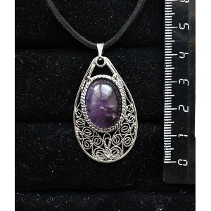 Кулон из аметиста, филигрань, ручная работа, камень овал 18х13мм