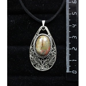 Кулон из унакита, филигрань, ручная работа, камень овал 18х13мм