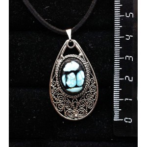 Кулон из бирюзы нат. (кабошон-мозаика), филигрань, ручная работа, камень овал 18х13мм