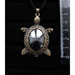 Кулон из гематита, овал 25х18мм, "черепаха" оправа цвет бронза